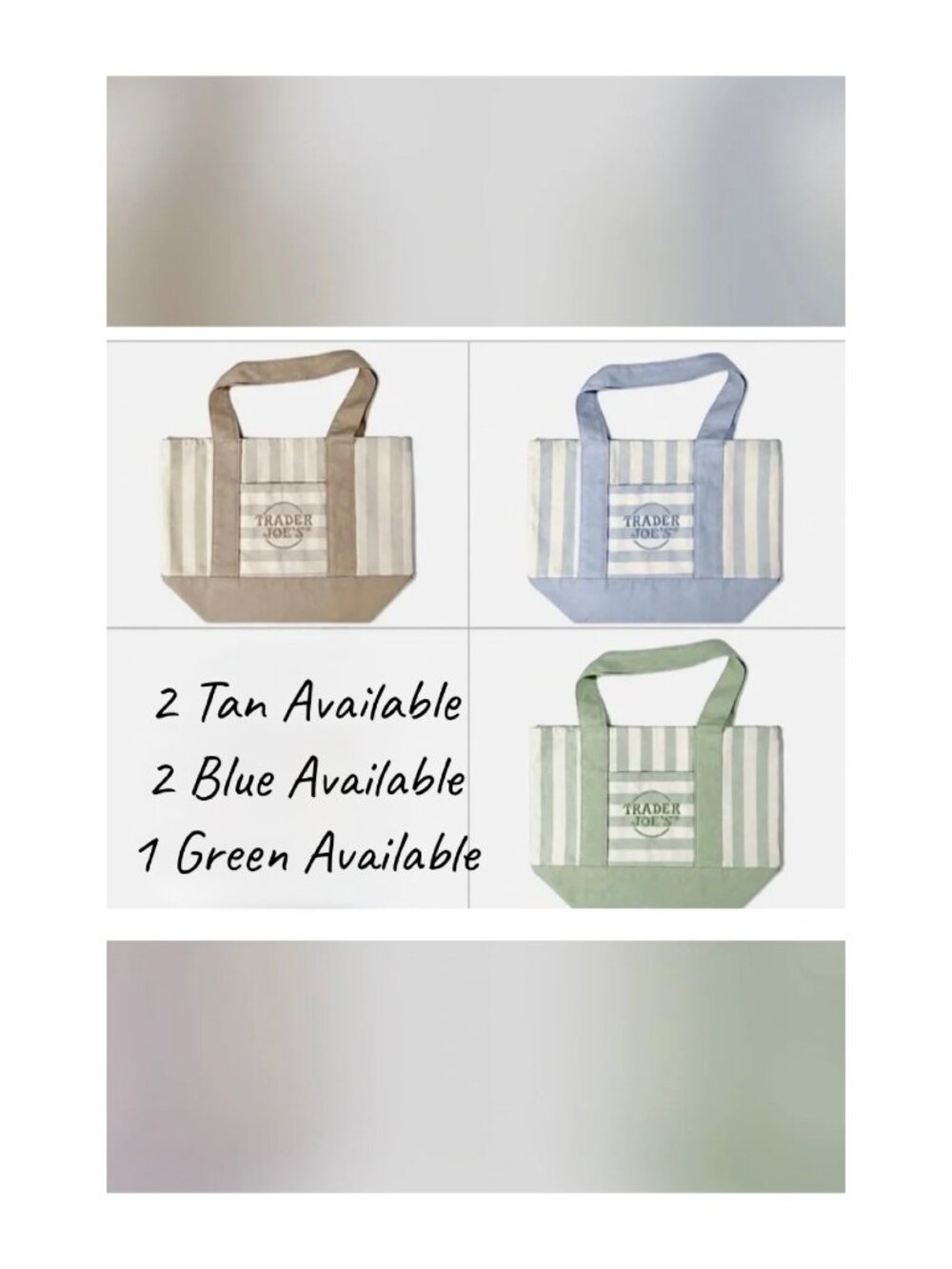 Trader Joe's Striped Canvas Tote Bag - Multiple Colors - Pick Yours!